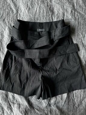 Theory Black eco crunch High-Waist Belted Shorts